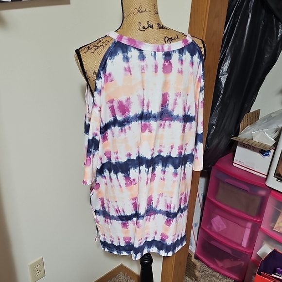 Vibrant Tie-Dye Cold Shoulder Blouse - Picture 2 of 2